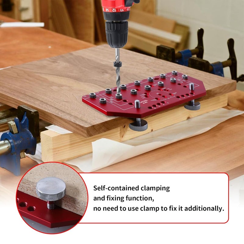 RUITOOL Shelf Pin Jig and Hinge Jig Two-in-One, Self-contained Clamping Function All Metal Shelf Pin Drilling Jig with 1/4" and 5mm Drill Bits, Shelf and Cabinet Hardware Jig Tool Drill Guide - Image 2
